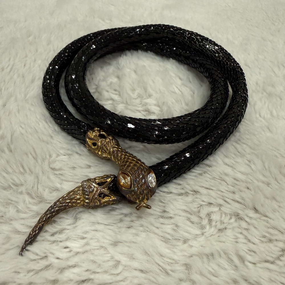 Rare Vintage DL Auld Black Mesh Snake Belt / Necklace / Wrap Bracelet